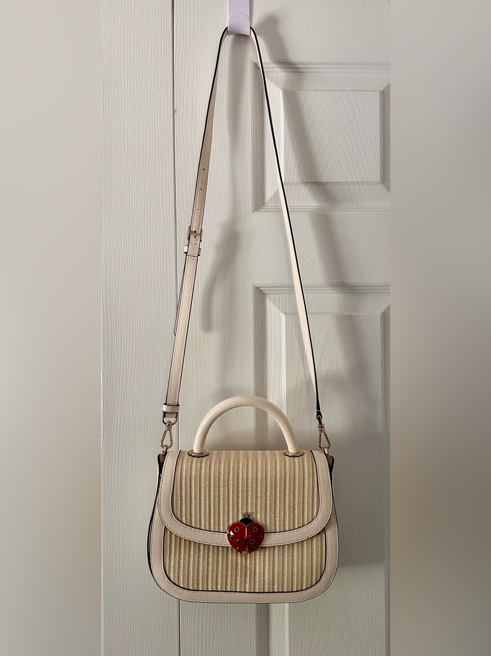 kate spade Cream Straw Top-Handle Satchel with Red Accent - Picture 7 of 10